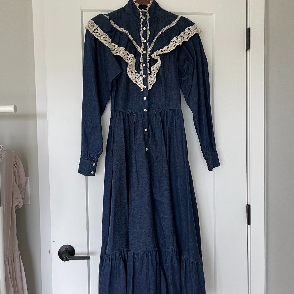 Vintage Jessica McClintock Indigo Denim Prairie Dress
